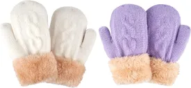 2 Pairs Kids Winter Knit Gloves Boys Girls Warm Thermal Cable Knitted Gloves 2-6-10-14 Year Wool Fleece Lined Mittens