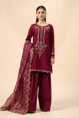 3 Piece Embroidered Linen Suit | DW-W24-106