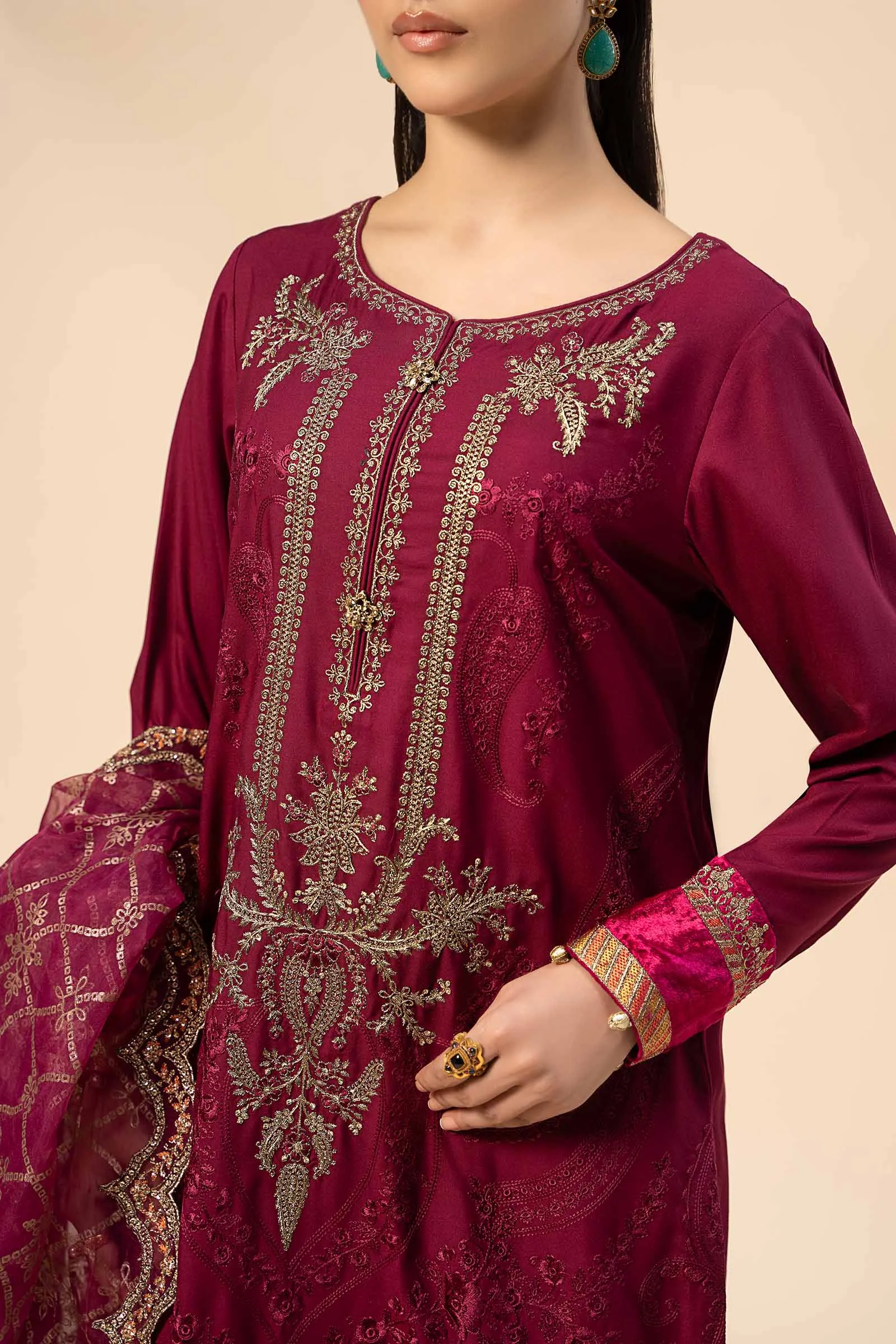 3 Piece Embroidered Linen Suit | DW-W24-106