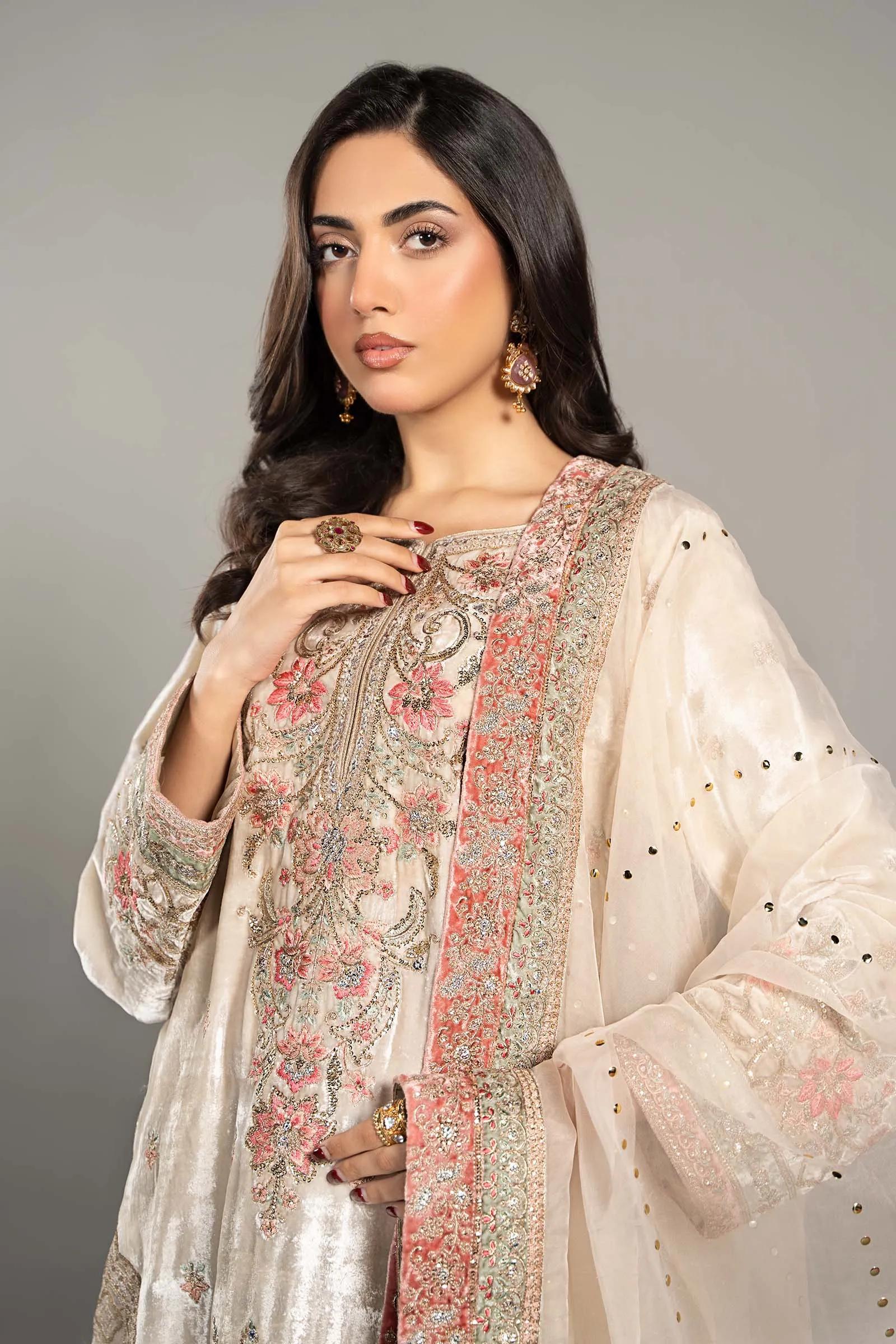 3 Piece Embroidered Velvet Suit | SF-W24-21