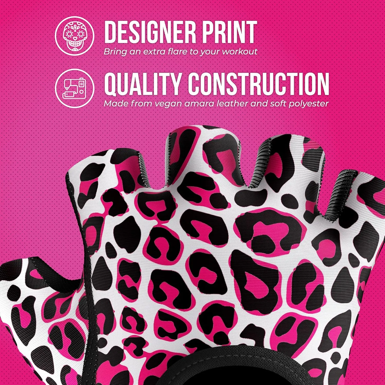 5297 Womens Design Series Leopard Print Lifting & Rowing Gloves (Pair) - Lightweight Vegan Medium Padded Microfiber Amara Leather w/Griplock Silicone