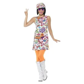 60s Groovy Chick Costume Adult Dress Hat Multi Coloured