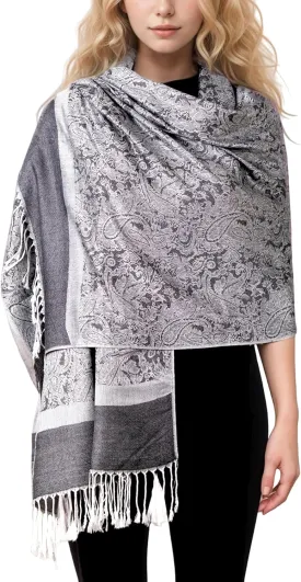 Achillea Two Tone Vintage Paisley Pashmina Scarf, Shawls and Wraps for Dresses, Lightweight Scarf for All Season