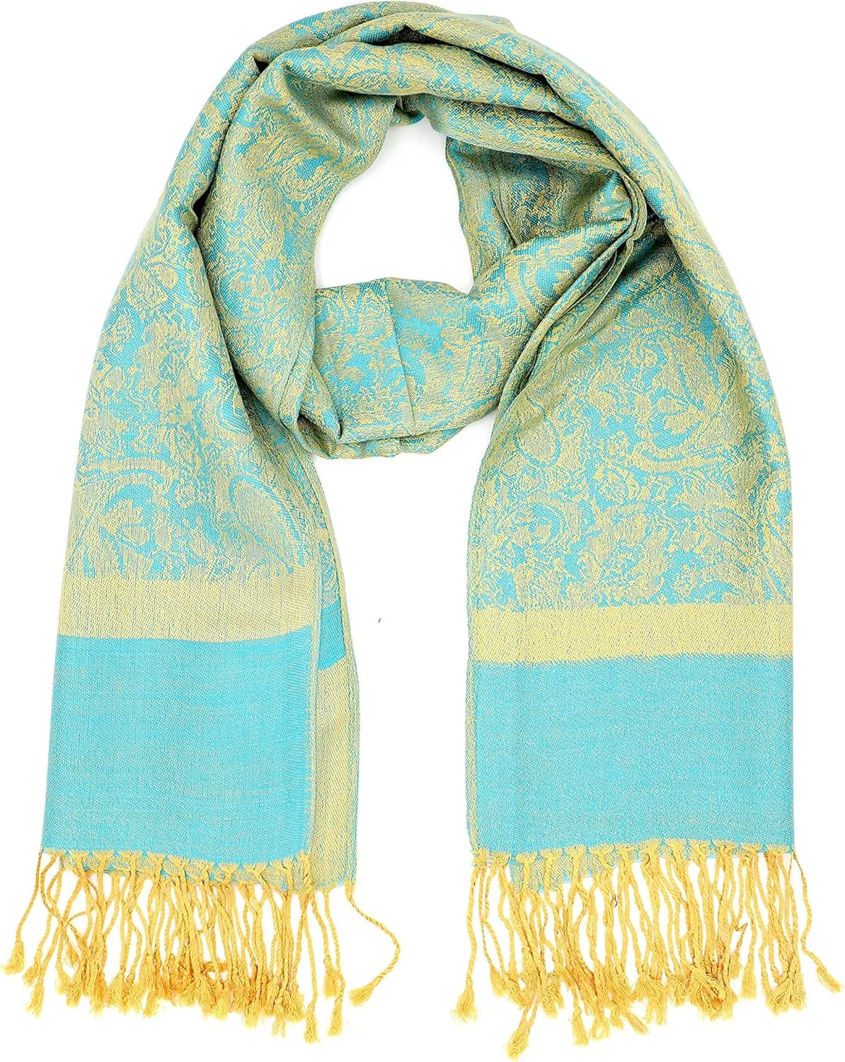 Achillea Two Tone Vintage Paisley Pashmina Scarf, Shawls and Wraps for Dresses, Lightweight Scarf for All Season