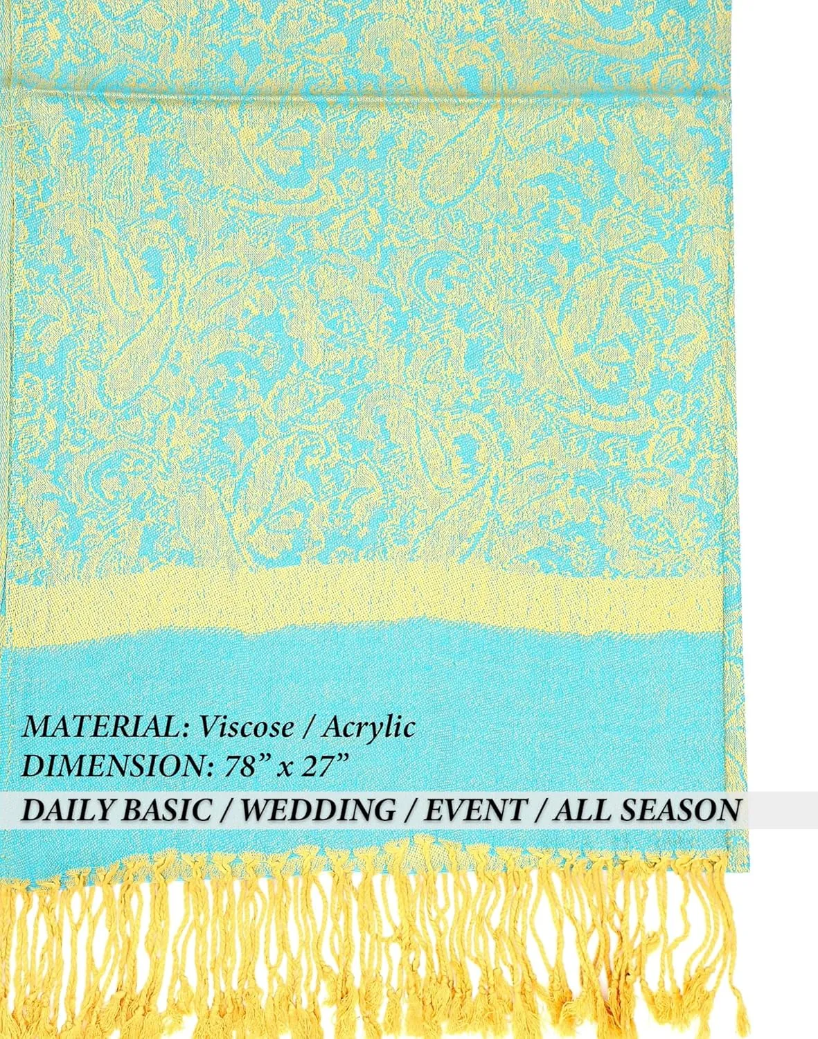 Achillea Two Tone Vintage Paisley Pashmina Scarf, Shawls and Wraps for Dresses, Lightweight Scarf for All Season