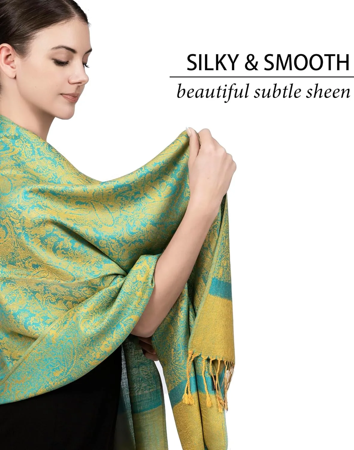 Achillea Two Tone Vintage Paisley Pashmina Scarf, Shawls and Wraps for Dresses, Lightweight Scarf for All Season
