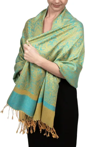 Achillea Two Tone Vintage Paisley Pashmina Scarf, Shawls and Wraps for Dresses, Lightweight Scarf for All Season