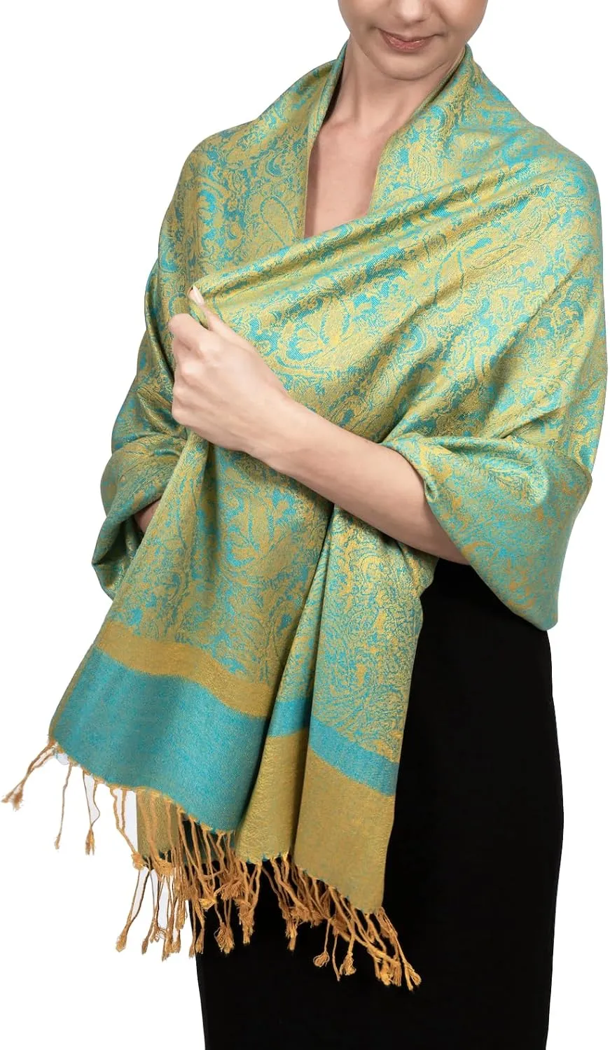 Achillea Two Tone Vintage Paisley Pashmina Scarf, Shawls and Wraps for Dresses, Lightweight Scarf for All Season