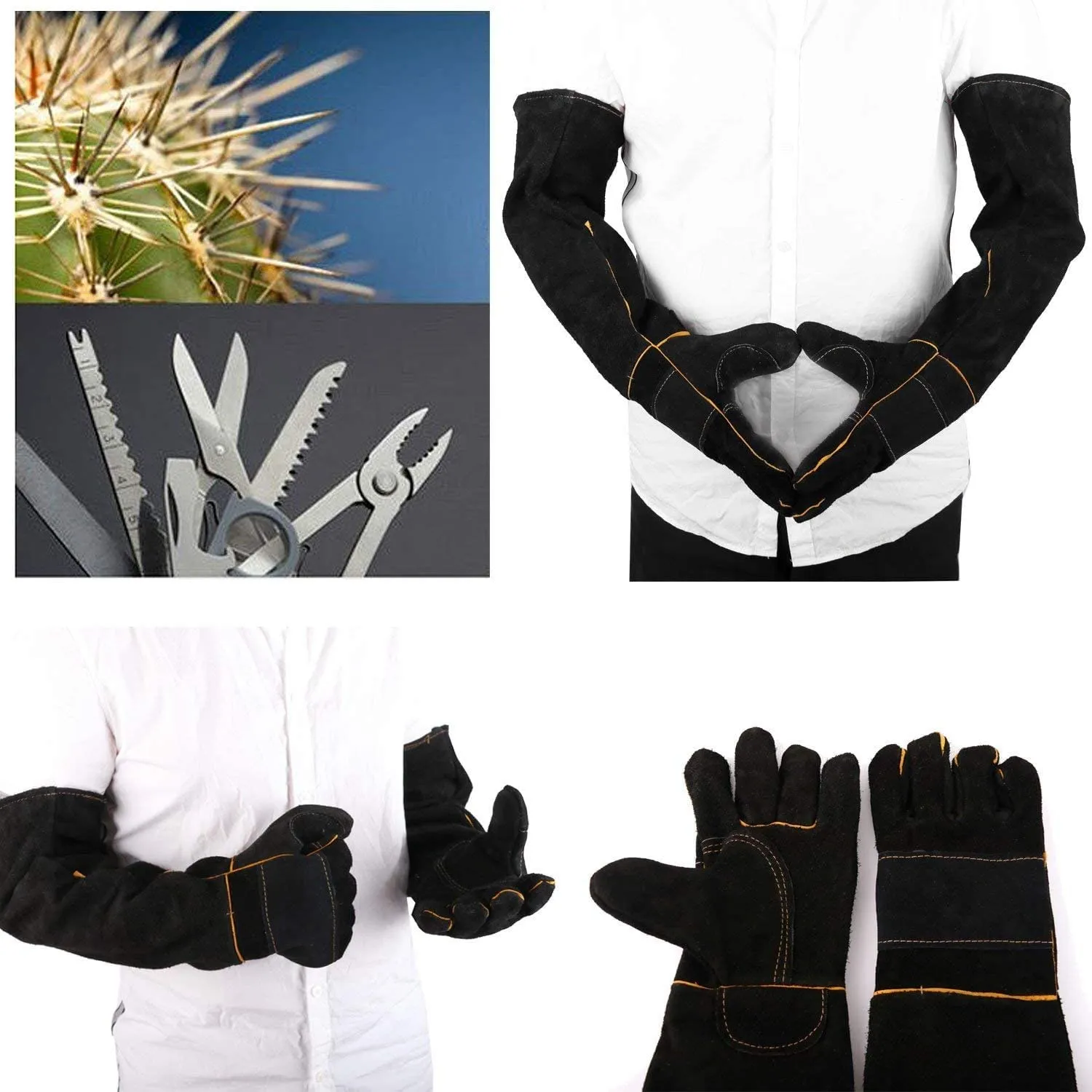 AOWPFVV Long Sleeve Thick Leather Animal Handling Glove Anti Scratch Protective Gloves for Training Dog Cat Bird Snake Parrot Lizard Wild Animals Reptiles,Bite Resistant Gloves