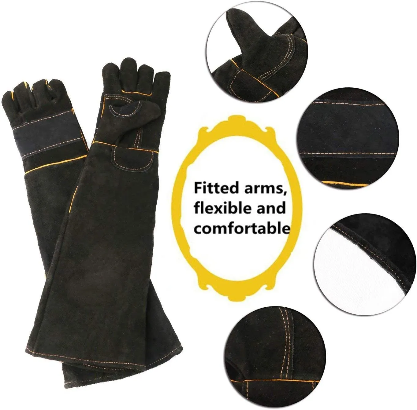 AOWPFVV Long Sleeve Thick Leather Animal Handling Glove Anti Scratch Protective Gloves for Training Dog Cat Bird Snake Parrot Lizard Wild Animals Reptiles,Bite Resistant Gloves