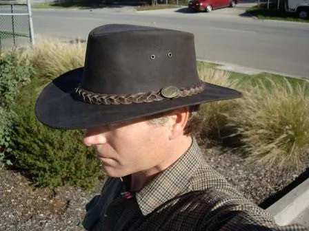 Aussie Kangaroo Leather Hat in Dark Brown by Outback Survival Gear