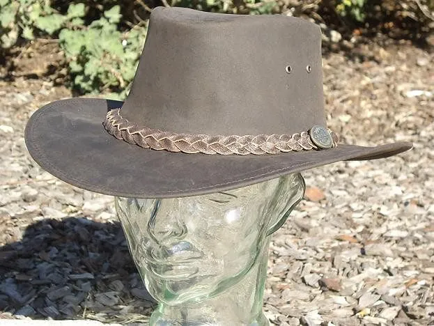 Aussie Kangaroo Leather Hat in Dark Brown by Outback Survival Gear