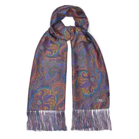 Baroque Paisley Silk Scarf in Blue