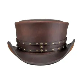Brown Rivet Leather Top Hat