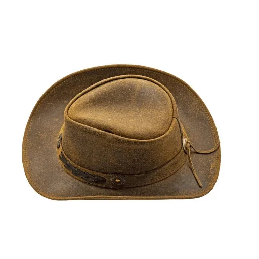 Brown Western Cowboy Leather Top Hat