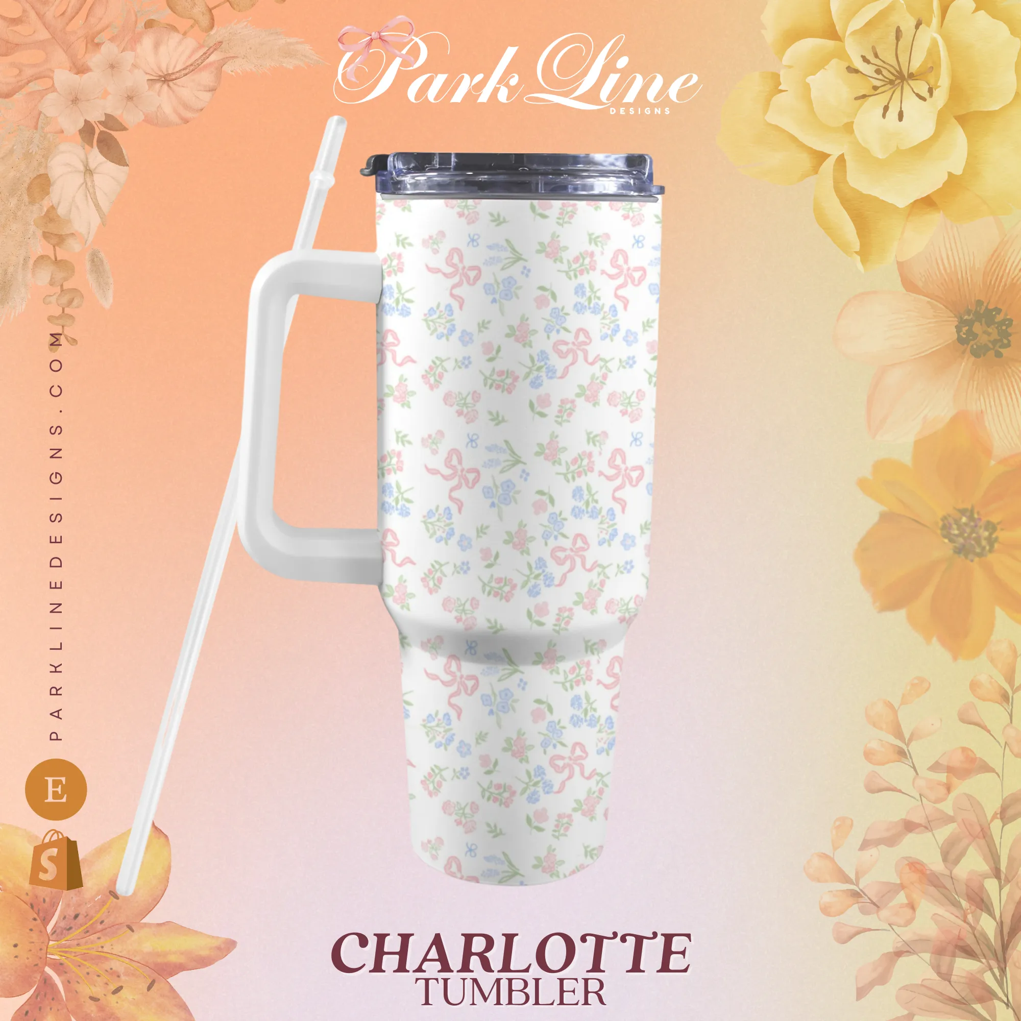 Charlotte 40oz Tumbler | Classic Floral Seamless Design | Insulated Travel Cup | Perfect Gift for Her | Reusable & Stylish Drinkware