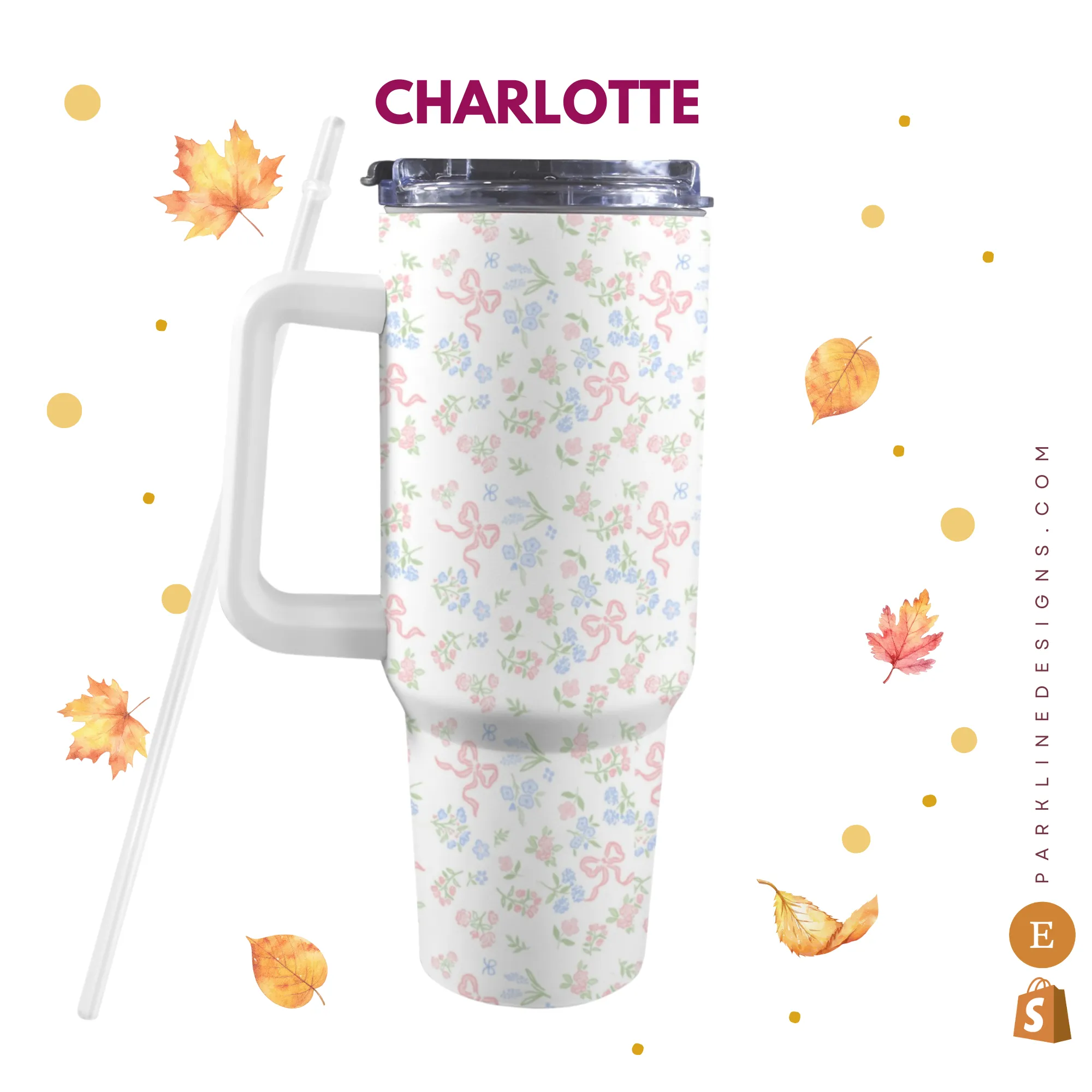 Charlotte 40oz Tumbler | Classic Floral Seamless Design | Insulated Travel Cup | Perfect Gift for Her | Reusable & Stylish Drinkware