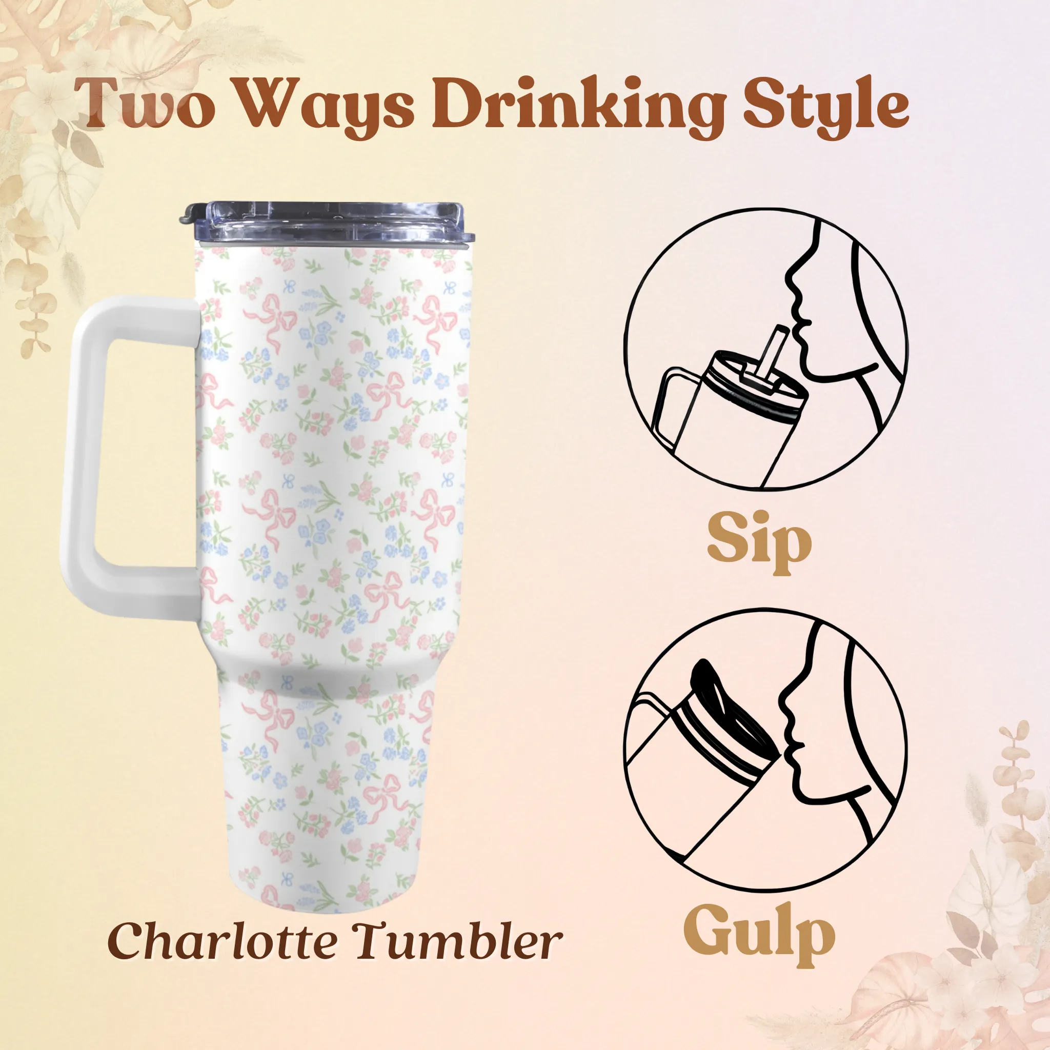 Charlotte 40oz Tumbler | Classic Floral Seamless Design | Insulated Travel Cup | Perfect Gift for Her | Reusable & Stylish Drinkware