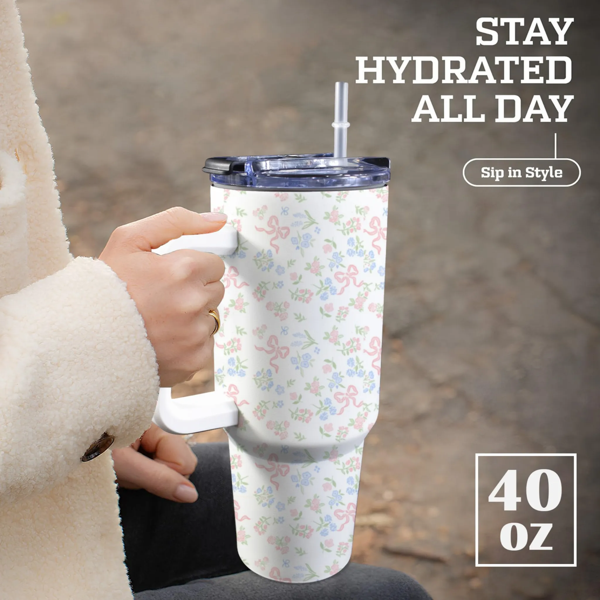 Charlotte 40oz Tumbler | Classic Floral Seamless Design | Insulated Travel Cup | Perfect Gift for Her | Reusable & Stylish Drinkware
