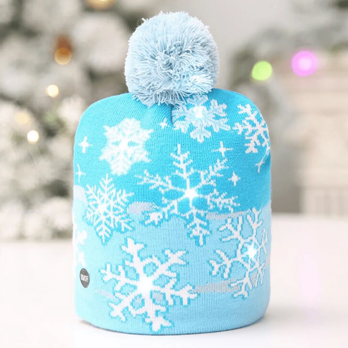 Christmas LED Light Winter Warm Beanie Cap Santa Claus Snowflake Knitted Hat