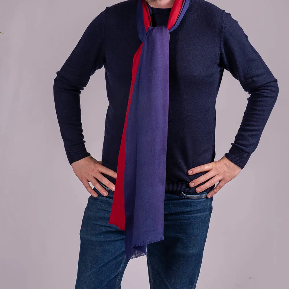 Classic Navy to Burgundy Fine Wool and Silk Scarf