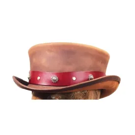 Conchos Brown Leather Top Hat
