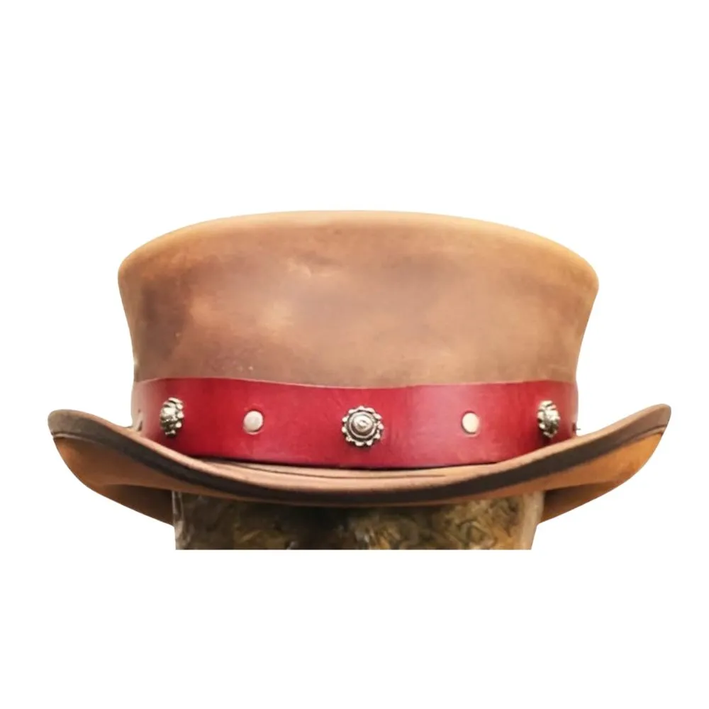 Conchos Brown Leather Top Hat