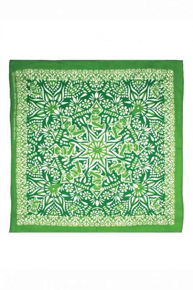 Cotton Grateful Dead Dancing Bear Bandana Scarf 22x22 Red Purple Green