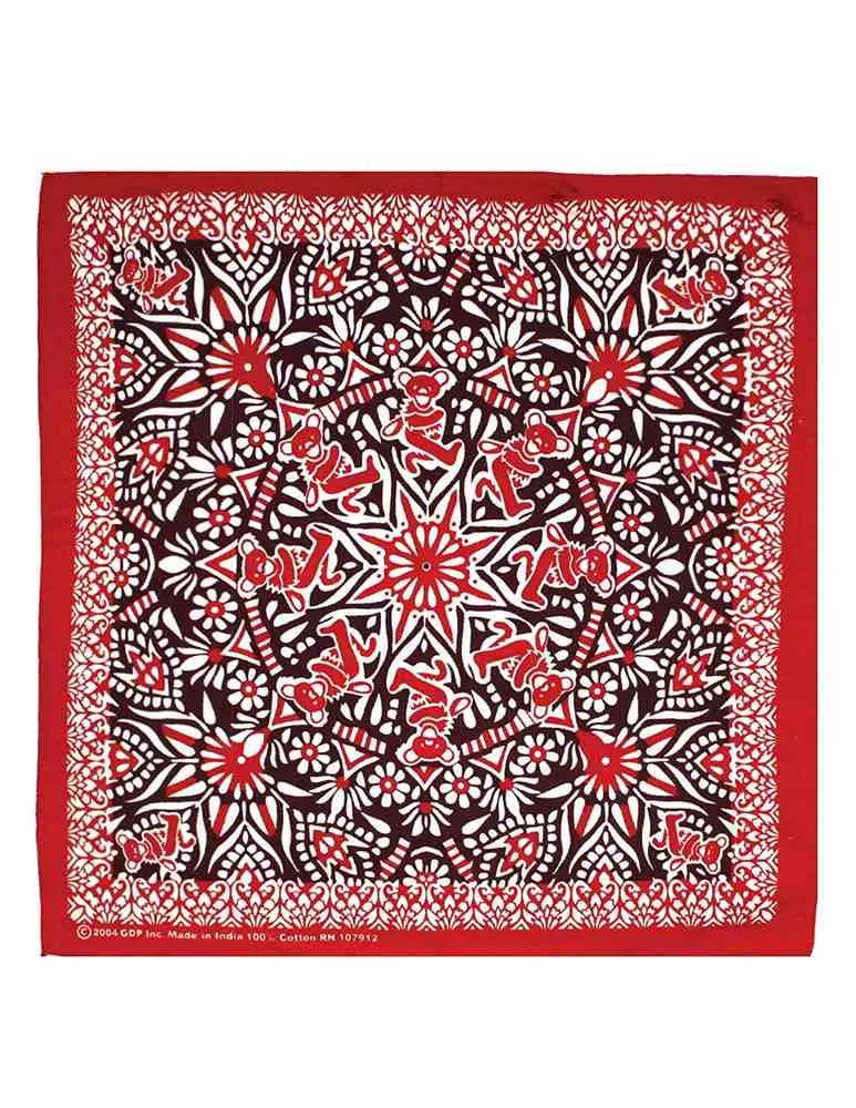 Cotton Grateful Dead Dancing Bear Bandana Scarf 22x22 Red Purple Green