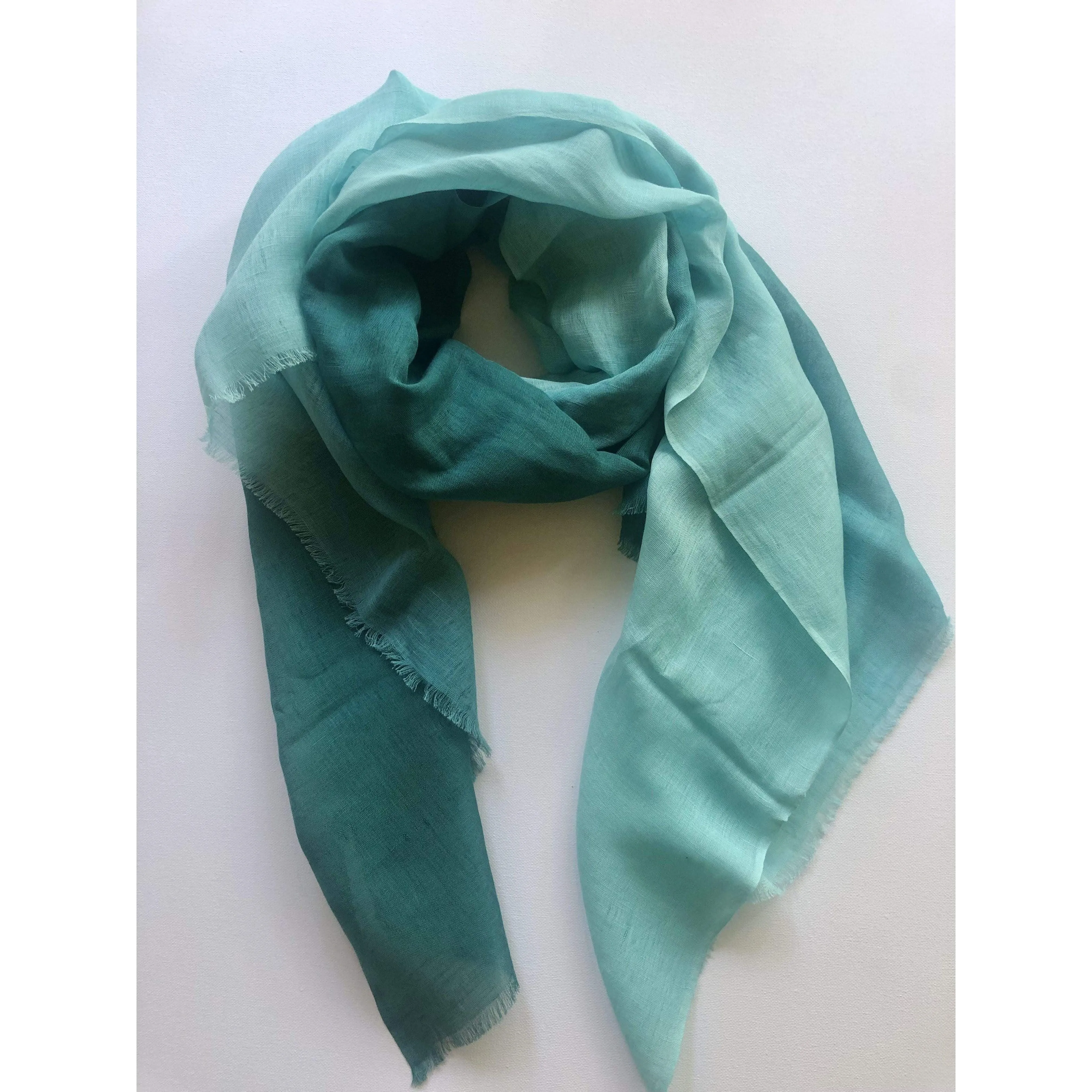 Cotton Linen Scarf - Teal Green Ombre - Linen Cotton