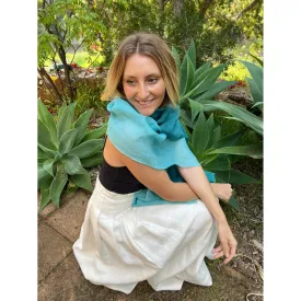 Cotton Linen Scarf - Teal Green Ombre - Linen Cotton