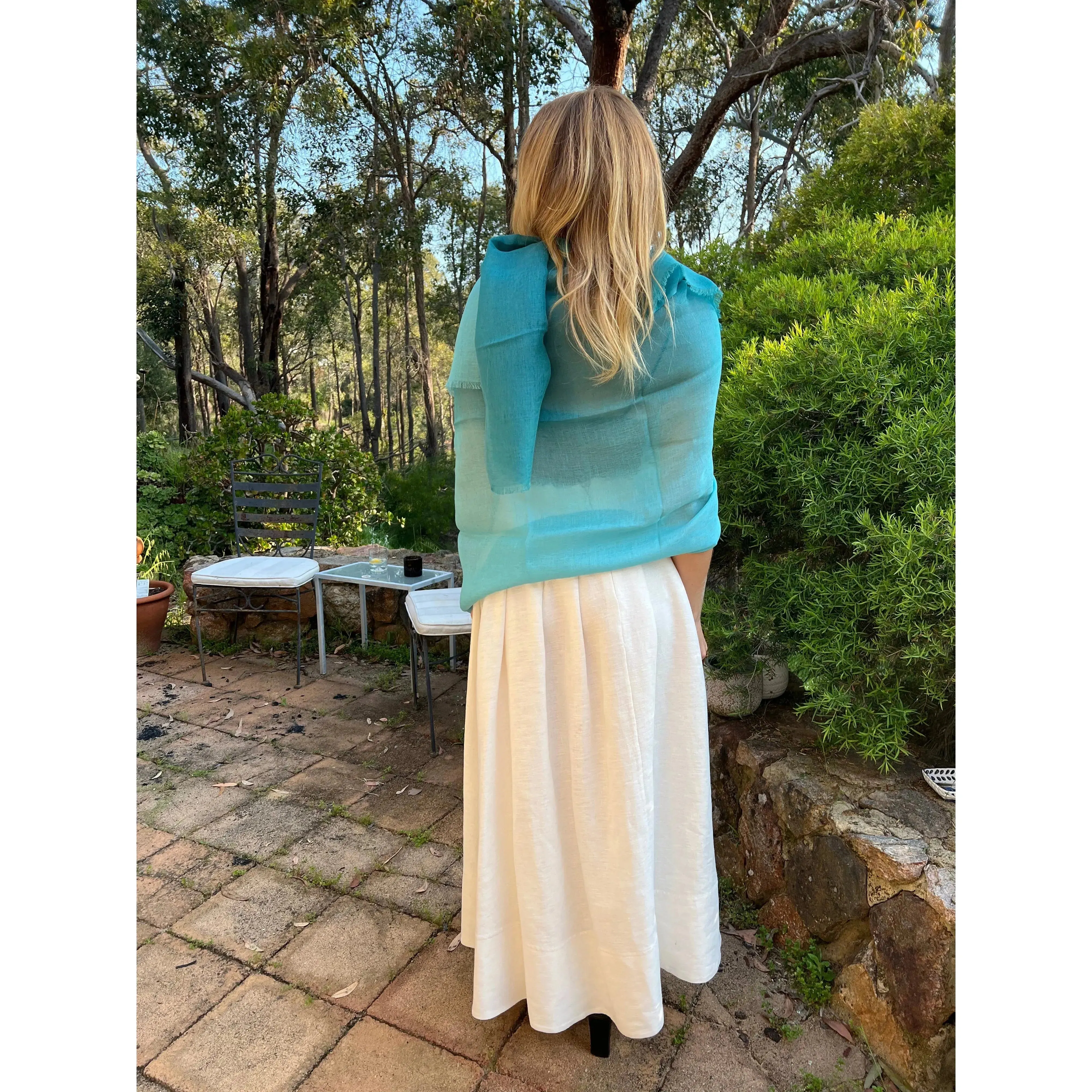 Cotton Linen Scarf - Teal Green Ombre - Linen Cotton