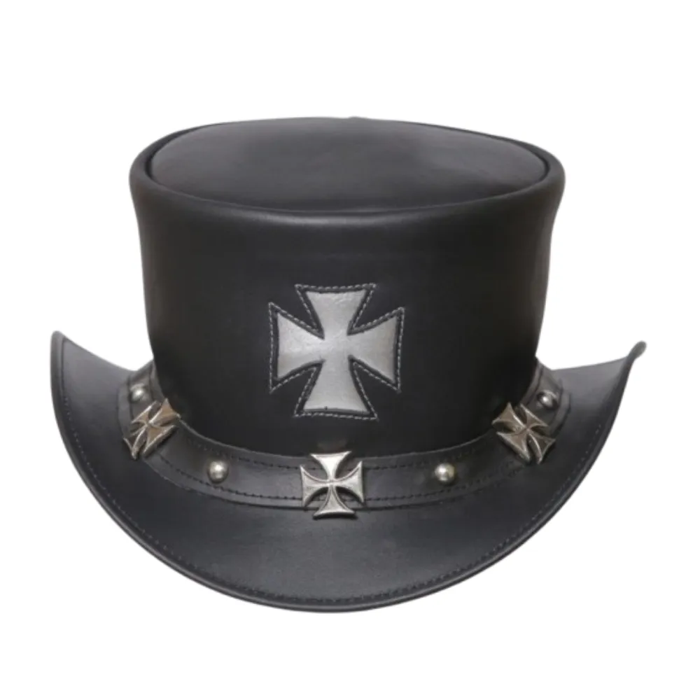 Cross Chopper Style Leather Top Hat