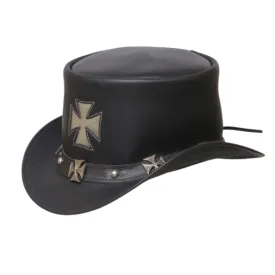Cross Chopper Style Leather Top Hat