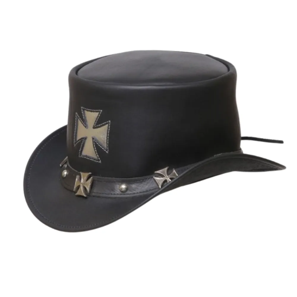 Cross Chopper Style Leather Top Hat