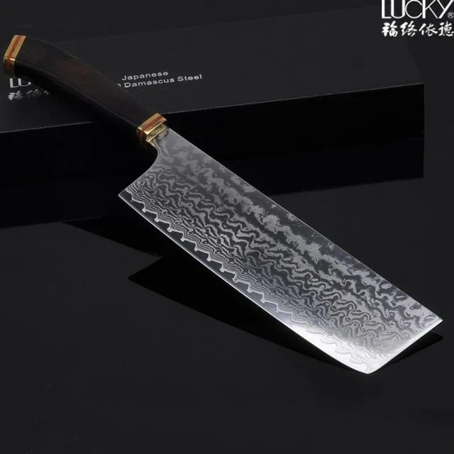 Damascus Kitchen Knife Set Japanese VG10 Steel Cleaver Santoku Nakiri Chef Gyuto Knives Razor Sharp with Ebony Handle