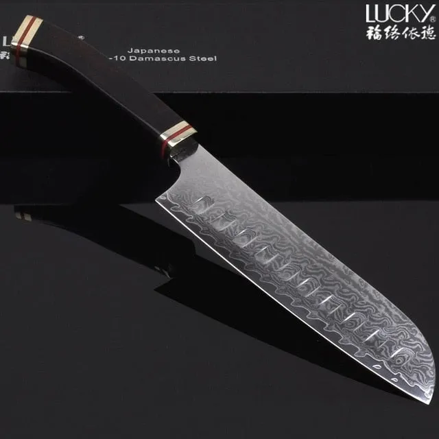 Damascus Kitchen Knife Set Japanese VG10 Steel Cleaver Santoku Nakiri Chef Gyuto Knives Razor Sharp with Ebony Handle