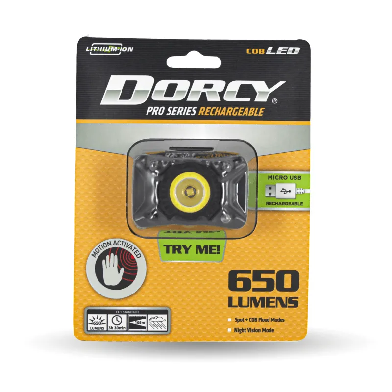 Dorcy Pro Series Rechargeable Headlamp Torch 650 Lumens Durable Outdoor Camping Bright
