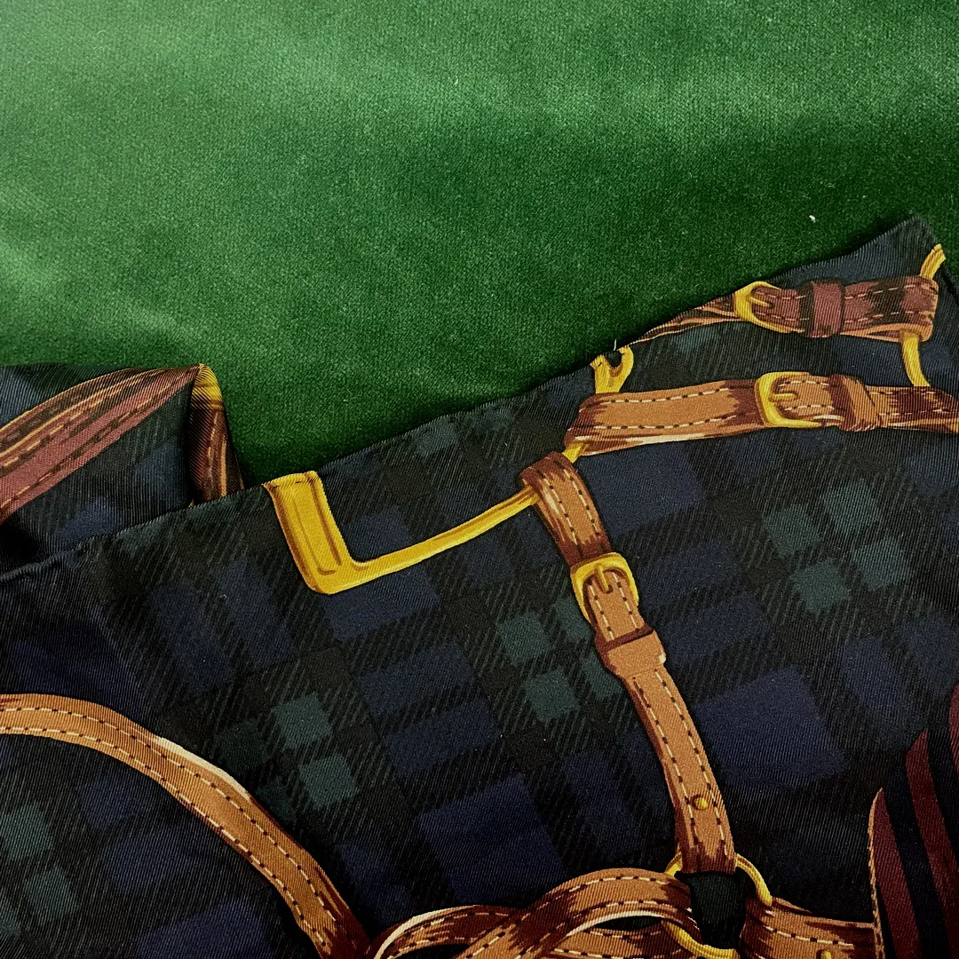 Equestrian Black Watch Tartan Vintage Silk Scarf Pillows 18"