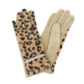 FAUX FUR LEOPARD GLOVES SMART TOUCH TAUPE