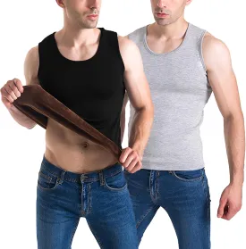 Flygo 2 Pack Thermal Tank Top Men Cotton Winter Warm Fleece Lined Underwear Sleeveless Vest Undershirt