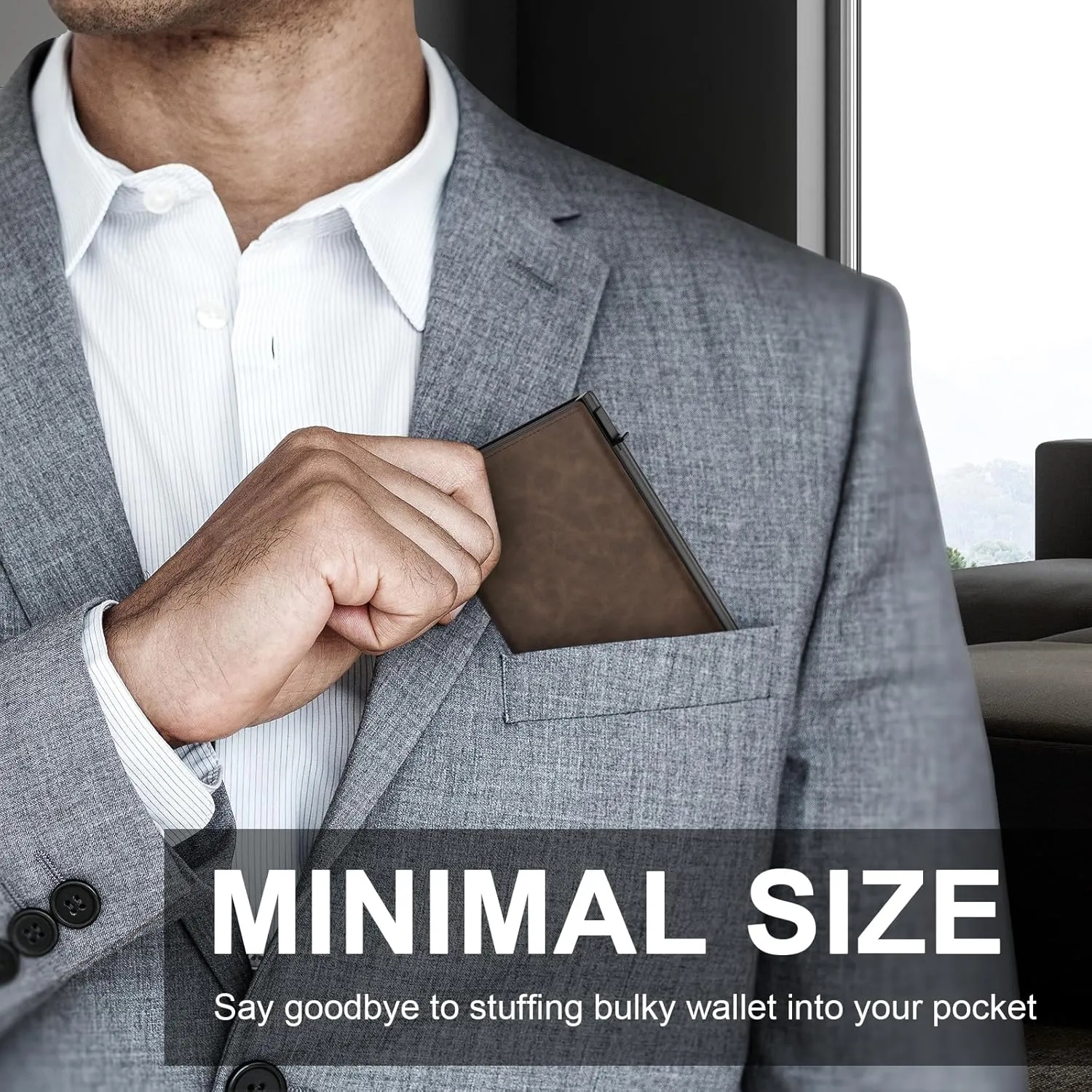 GAOCHALE Wallet for Men Pop up Card Holder, Smart, Slim, Minimalist Design for Front Pocket, Premium RFID Blocking, 10-14 Card Capacity | ID Window | Cash Slot(Gradient Light Brown)