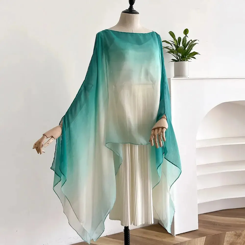 Gradient Sheer Flair Sleeves Shawl