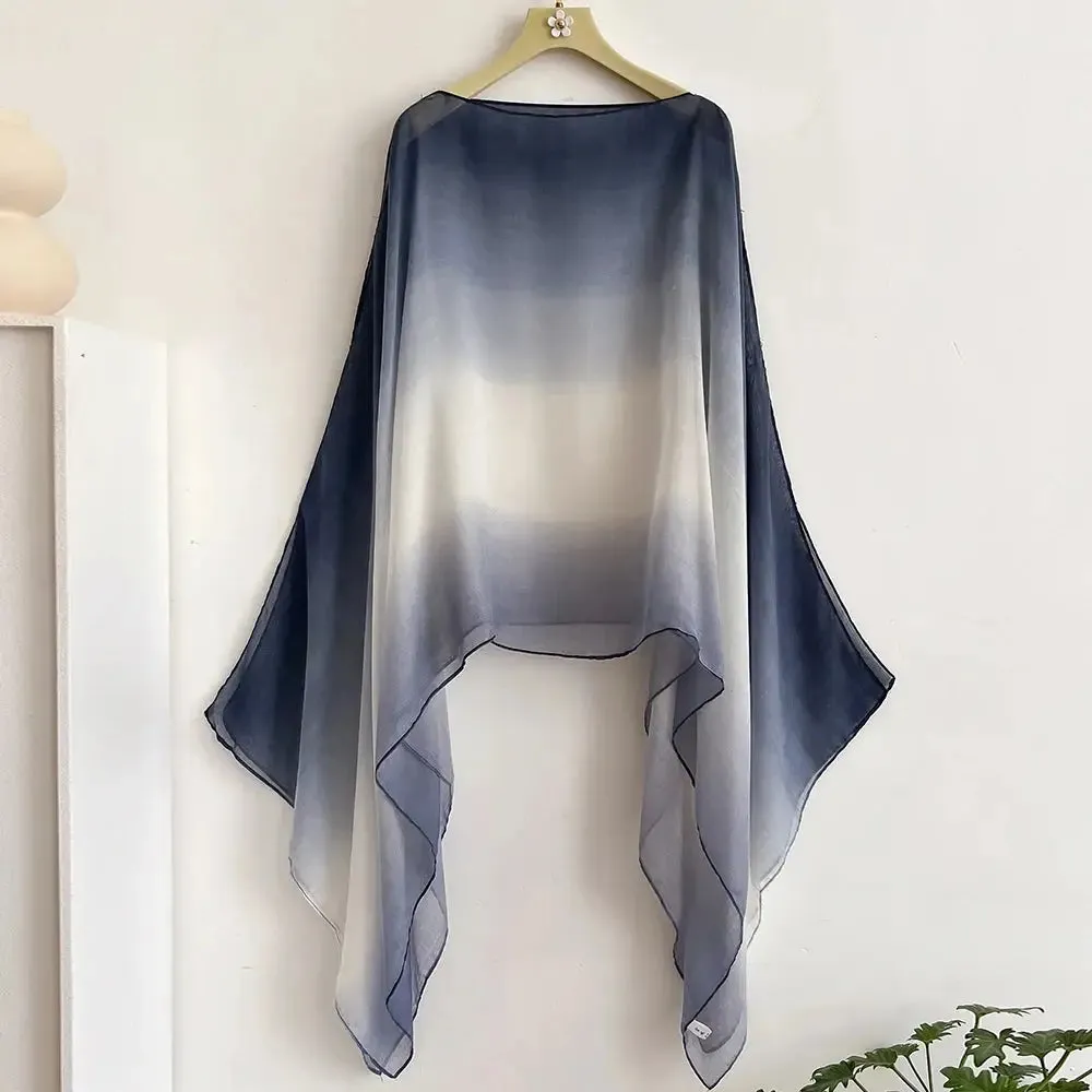 Gradient Sheer Flair Sleeves Shawl