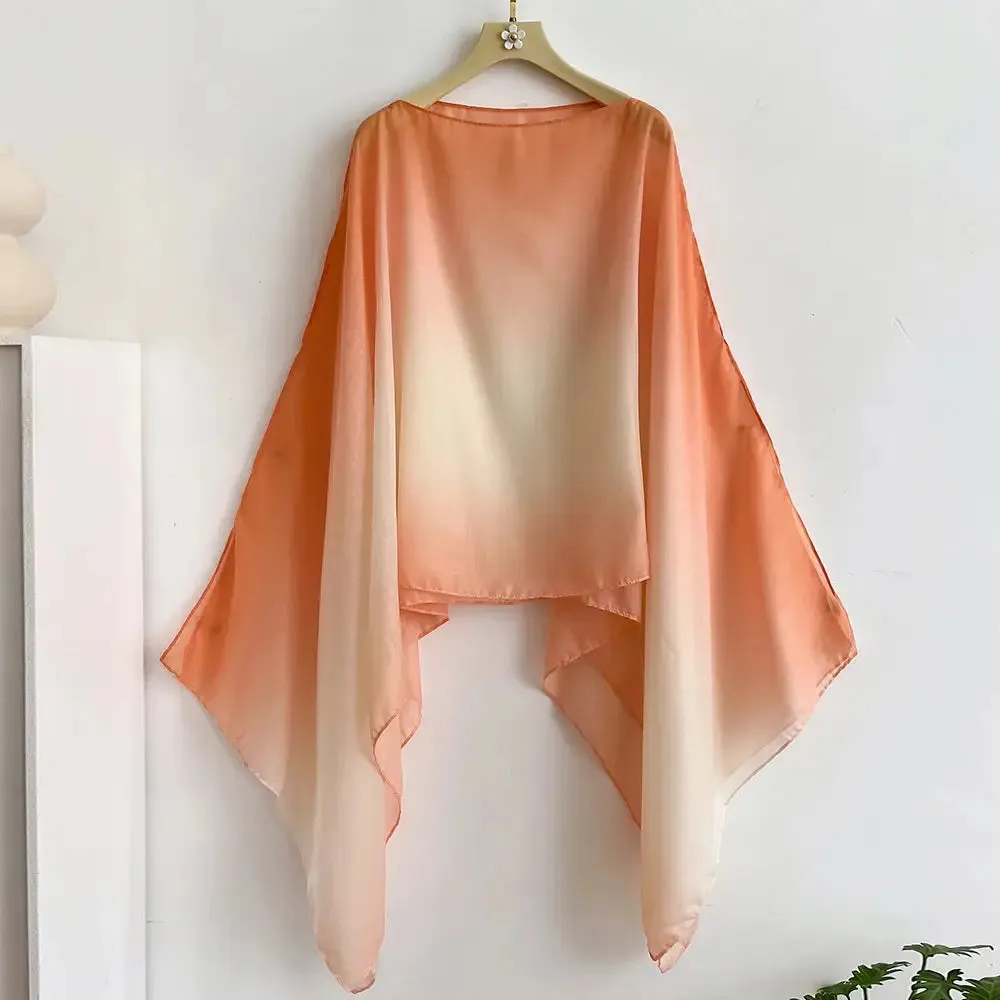 Gradient Sheer Flair Sleeves Shawl