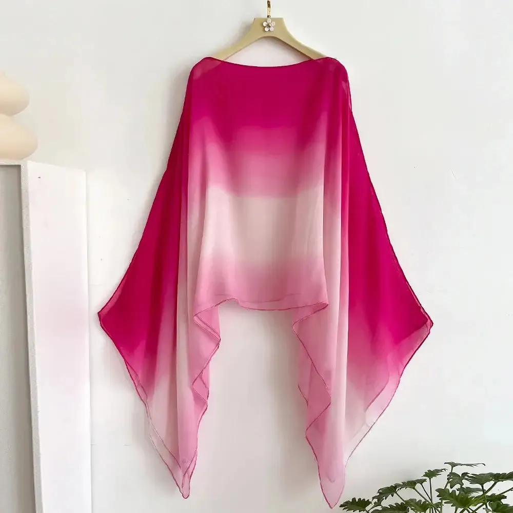 Gradient Sheer Flair Sleeves Shawl