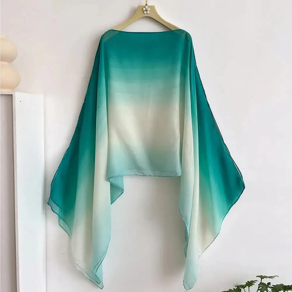 Gradient Sheer Flair Sleeves Shawl