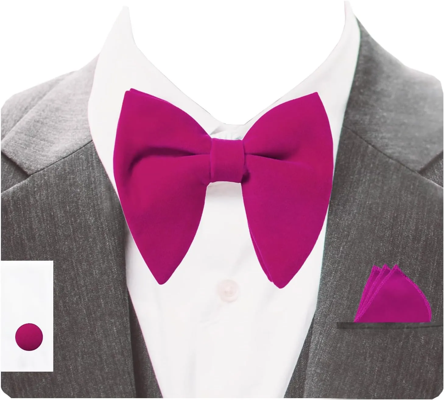 GUSLESON Mens Solid Plaid Velvet Pre-tied Adjustable Bow Tie and Pocket Square Cufflink Set with Gift Box