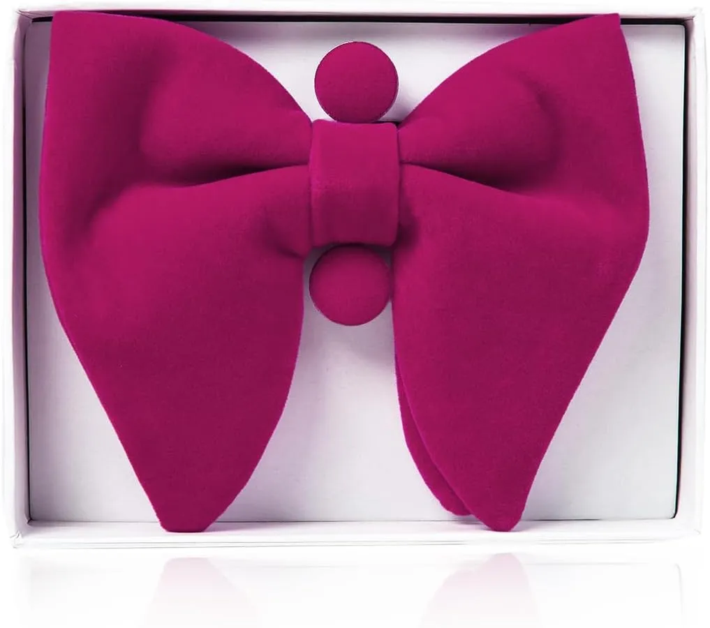 GUSLESON Mens Solid Plaid Velvet Pre-tied Adjustable Bow Tie and Pocket Square Cufflink Set with Gift Box
