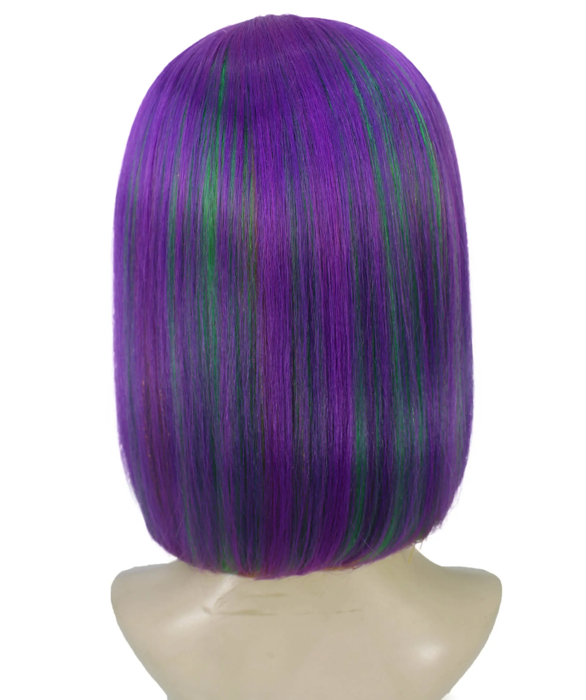 HPO Adult Women's Multicolor Mardi Grass Festival Bob Wig with Bangs I Cosplay Wig I Flame-retardant Synthetic Fiber